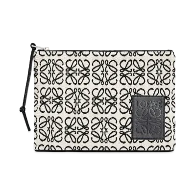 LOEWE Oblong Anagram Pouch In Jacquard and Calfskin "Ecru/Black"