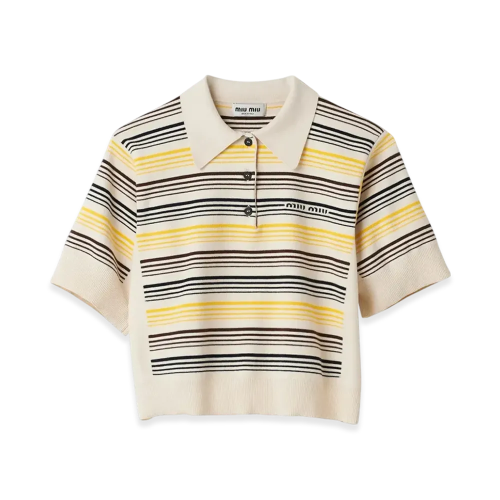 MIU MIU Women's Cotton Knit Polo Shirt "Ivory"