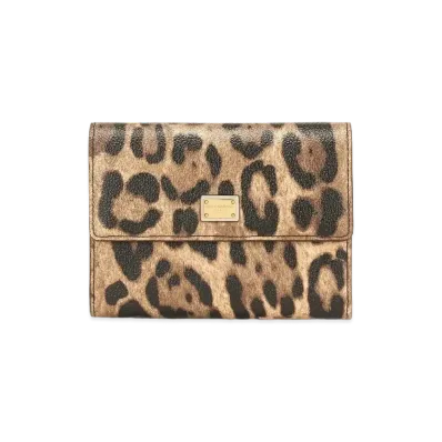 Dolce&Gabbana Zip Around Wallet Crespo Leopard Printed Logo Plate "Multicolor"