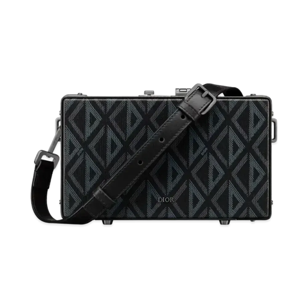 Dior Lock Mini Case Bag Strap CD Diamond Canvas Smooth Calfskin "Black"