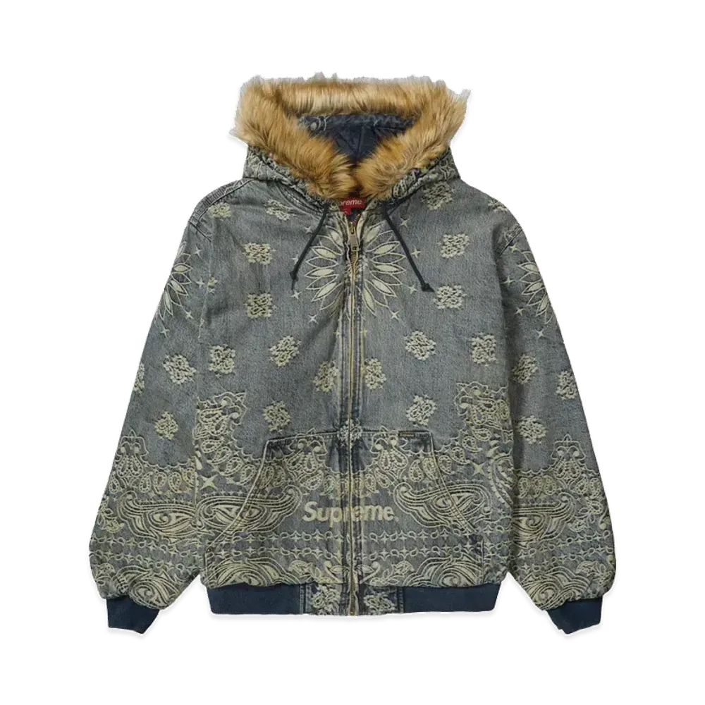 Supreme Bandana Jacquard Denim Hooded Work Jacket "Blue"