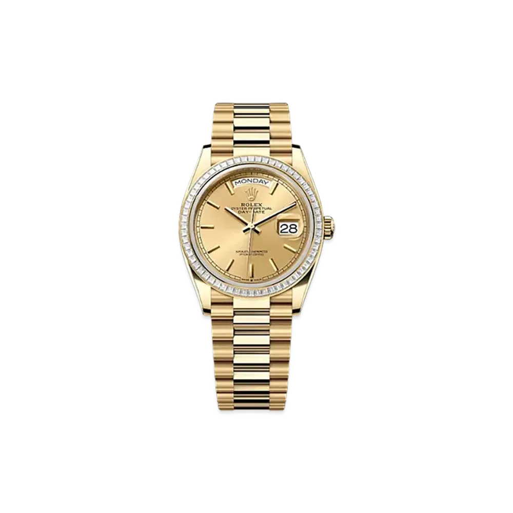 ROLEX Day-Date 36mm Yellow Gold Diamond 128398TBR "Champagne-colour"