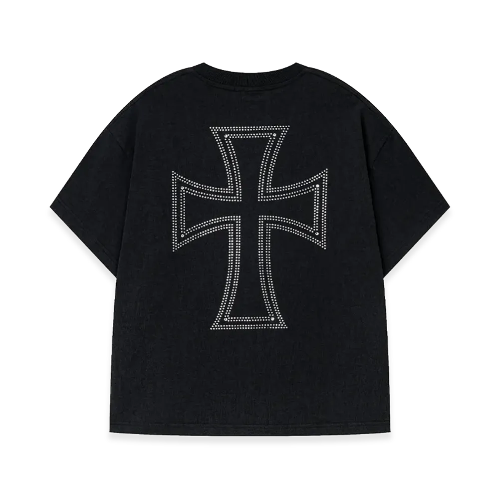 Unknown London Outline Cross Rhinestone Tee "Black"