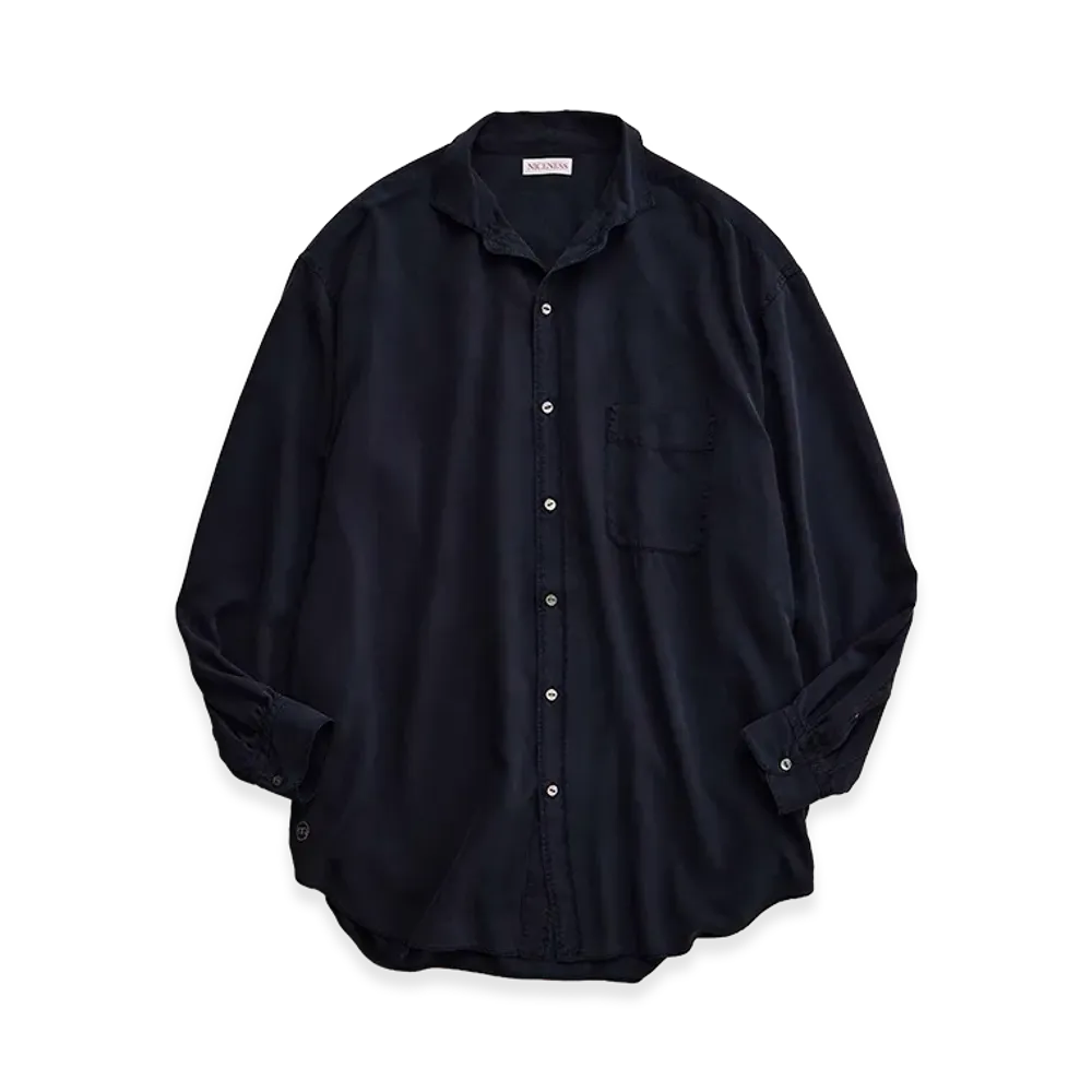 NICENESS D.Atkins Napped Silk Shirring Shirt "Midnight"