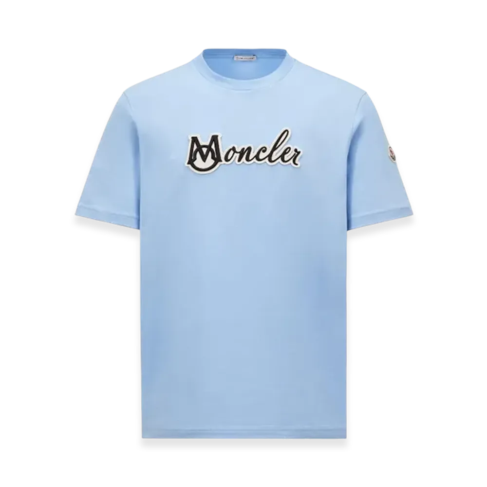 MONCLER Embroidered Varsity Logo Cotton T-shirt "Light Blue"