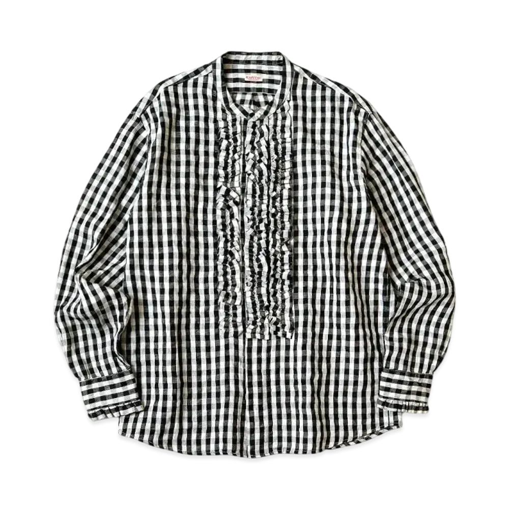 KAPITAL Twill Gingham Frills Prague Shirt "Black"