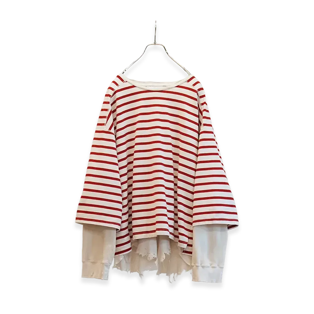 ANCELLM Border Layered LS Shirt "White/Red"
