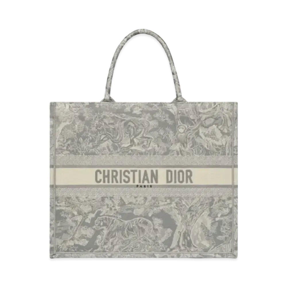 Dior Large Book Tote Toile de Jouy Reverse Embroidery "Gray/Ecru"