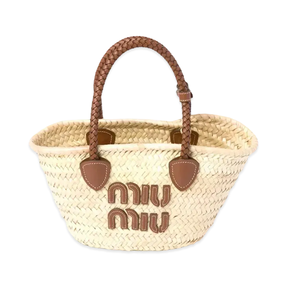 MIUMIU Woven Habric Tote Bag "Beige/Cognac"