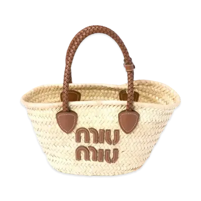 MIUMIU Woven Habric Tote Bag "Beige/Cognac"