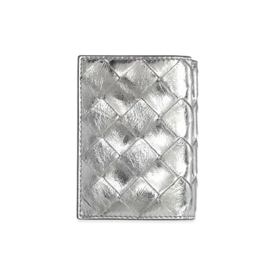 Bottega Veneta Intrecciato Lambskin Small Trifold Wallet "Silver"
