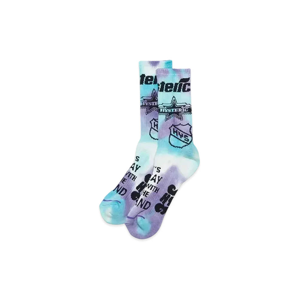 HYSTERIC GLAMOUR Logo Scratch Pattern Tie Dye Socks "Blue"