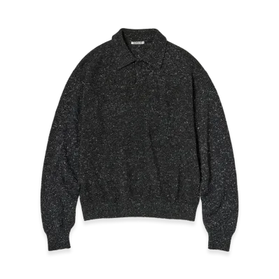 AURALEE Cashmere Nep Knit Polo "Mix Black"