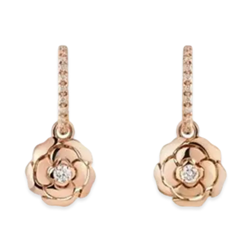 CHANEL Extrait De Camelia Earrings Diamonds 18K "Rose Gold"