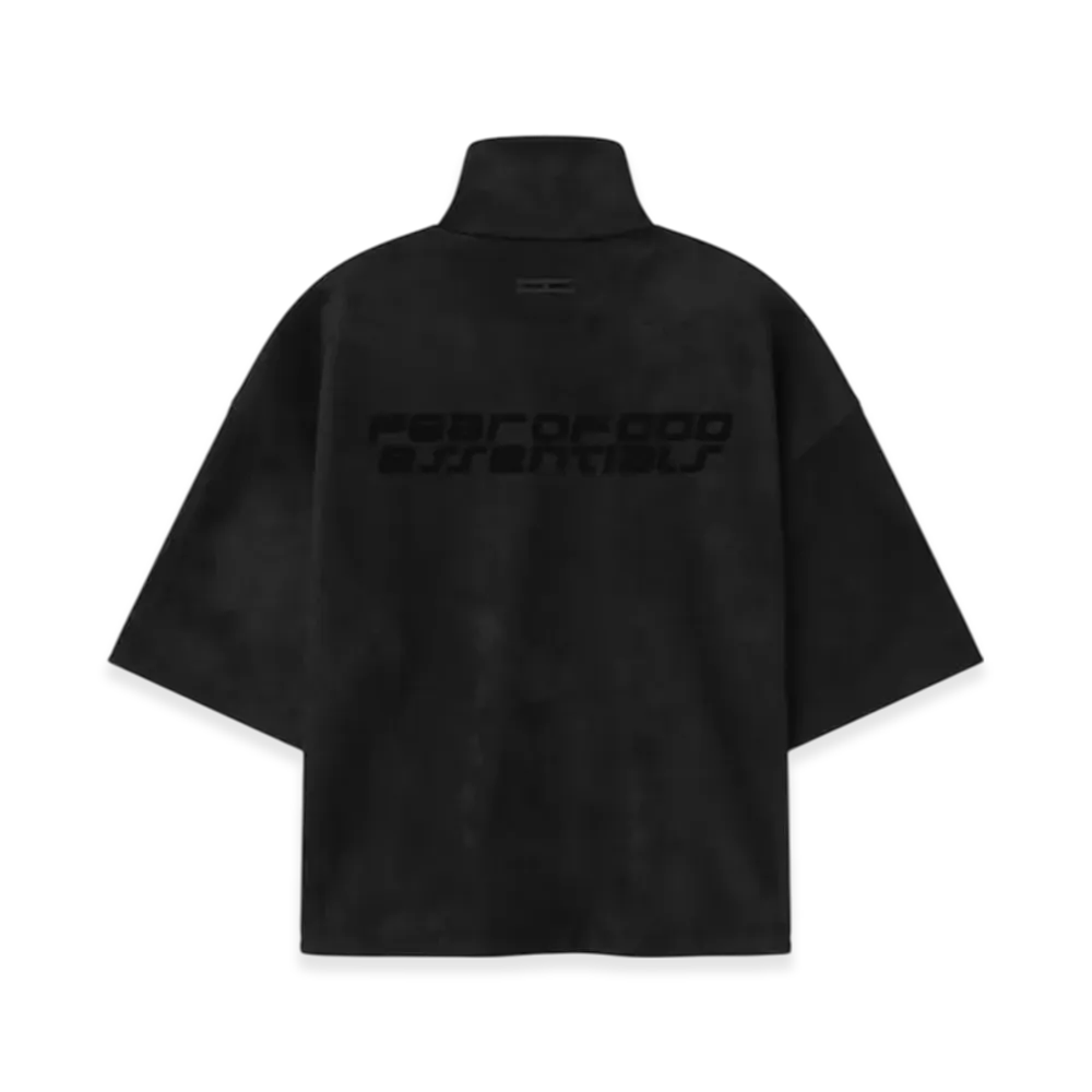 FEAR OF GOD ESSENTIALS Suede Fleece High Neck 3/4 Sleeve Jacket "Vintage Black"