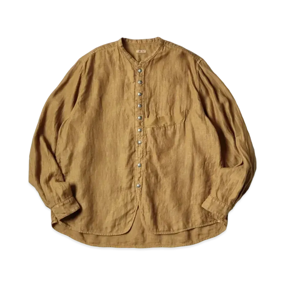 KAPITAL Gauze Linen Herringbone Stand Penny Shirt "Brown"