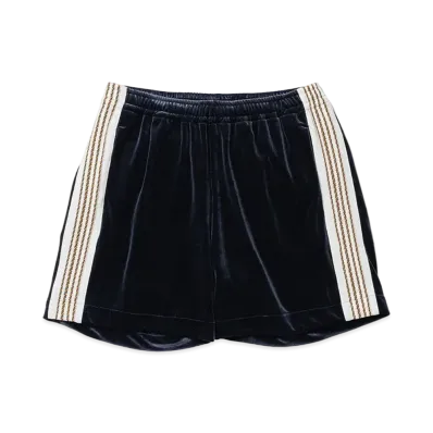 Sasquatchfabrix Lace Tape Velour Shorts "Navy"
