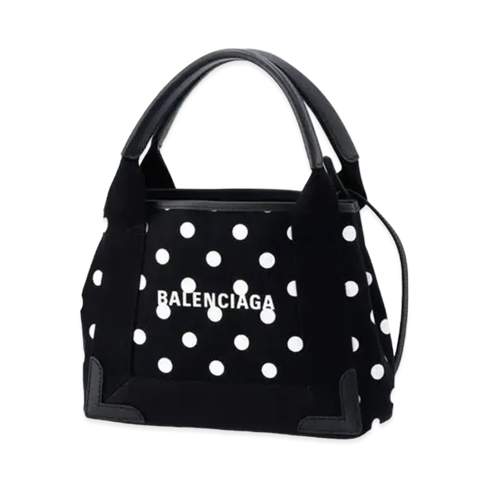 BALENCIAGA Navy Small Cabas In Sprayed Polka Dots Printed Cotton Canvas "Black"