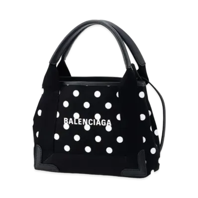 BALENCIAGA Navy Small Cabas In Sprayed Polka Dots Printed Cotton Canvas "Black"