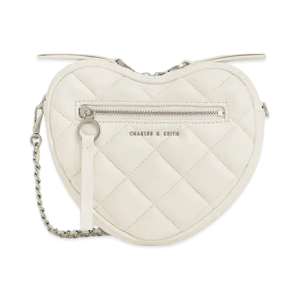 CHARLES & KEITH Philomena Quilted Heart Crossbody Bag "Cream"