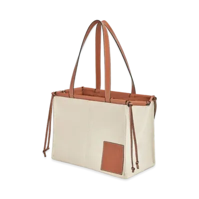 LOEWE Small Cushion Tote Bag In Canvas and Calfskin "Light Oat"