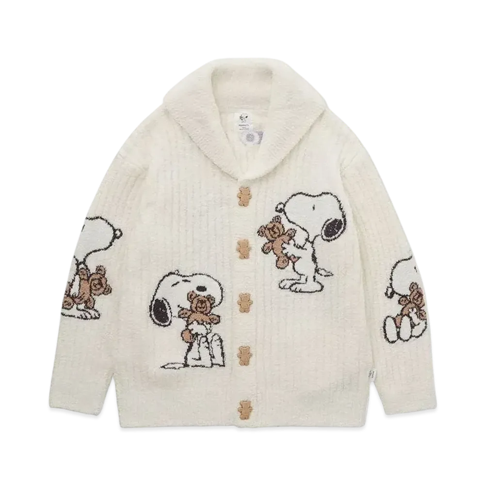 GELATO PIQUE x PEANUTS Snoopy x Bear Jacquard Shawl Cardigan "Off White"