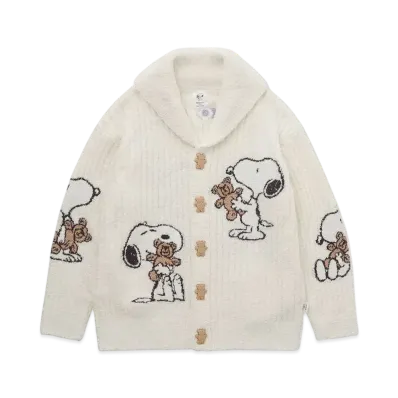 GELATO PIQUE x PEANUTS Snoopy x Bear Jacquard Shawl Cardigan "Off White"