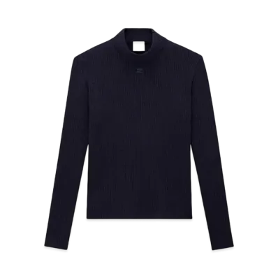 Courreges Reedition Rib Knit Mockneck Sweater "Navy"