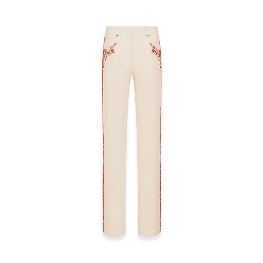 Dior Women's Embroidered Fitted Jeans Denim Beads "White/Coral"