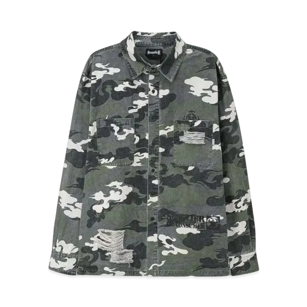 SUPPLIER Distressed Kemuri Camo Shirt "Khaki"