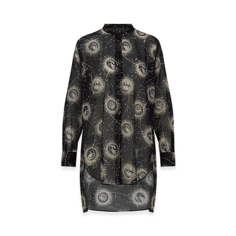 Dior Women's Long Blouse Voile Phases Lunaires Motif "Black/Ivory"