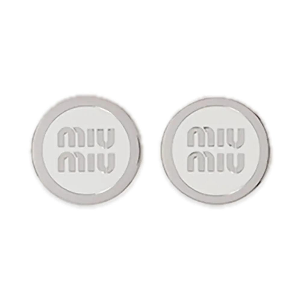 MIU MIU Enamel Metal Earrings "White"