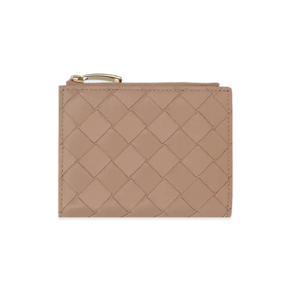 Bottega Veneta Intrecciato Lambskin Calfskin Short Bi-fold Zipper Wallet "Chipria"