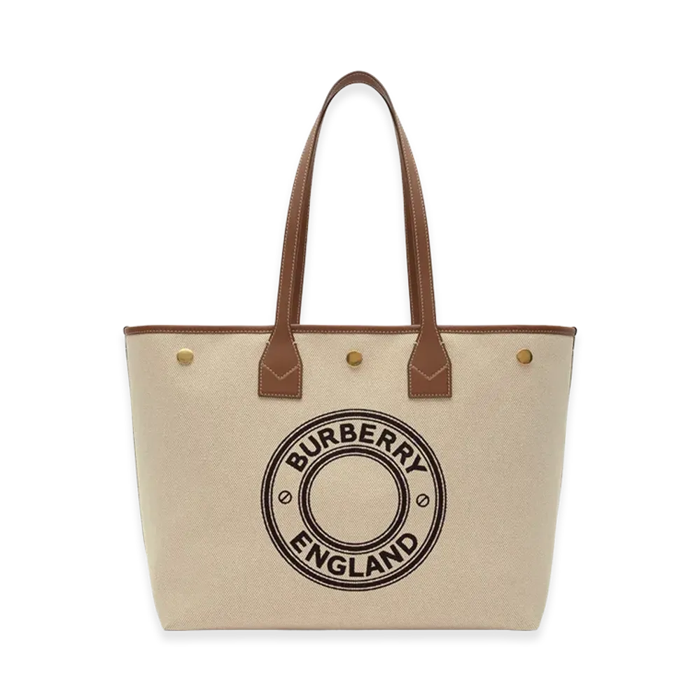 Burberry Women's Medium Logo Graphic Canvas Tote "Dark Wheat"