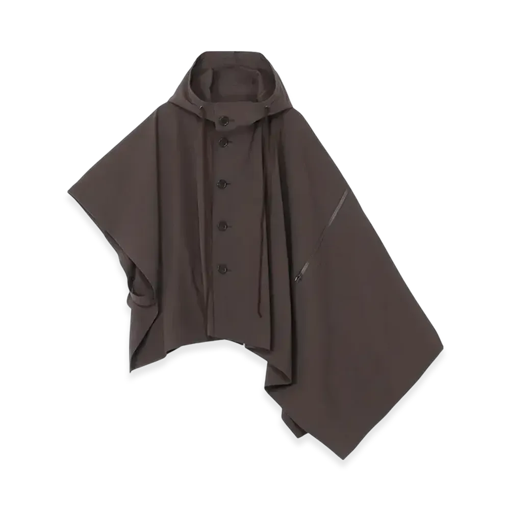 Yohji Yamamoto High-Twisted Gabardine Hodded Cape Coat "Dark Gray"