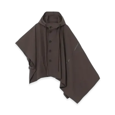 Yohji Yamamoto High-Twisted Gabardine Hodded Cape Coat "Dark Gray"