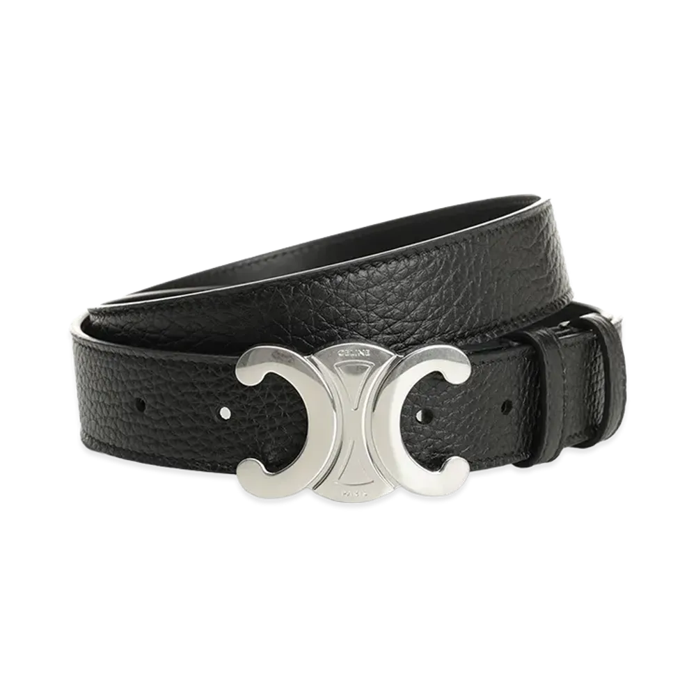 CELINE Large 30mm Triomphe Belt Grained Calfskin "Black"