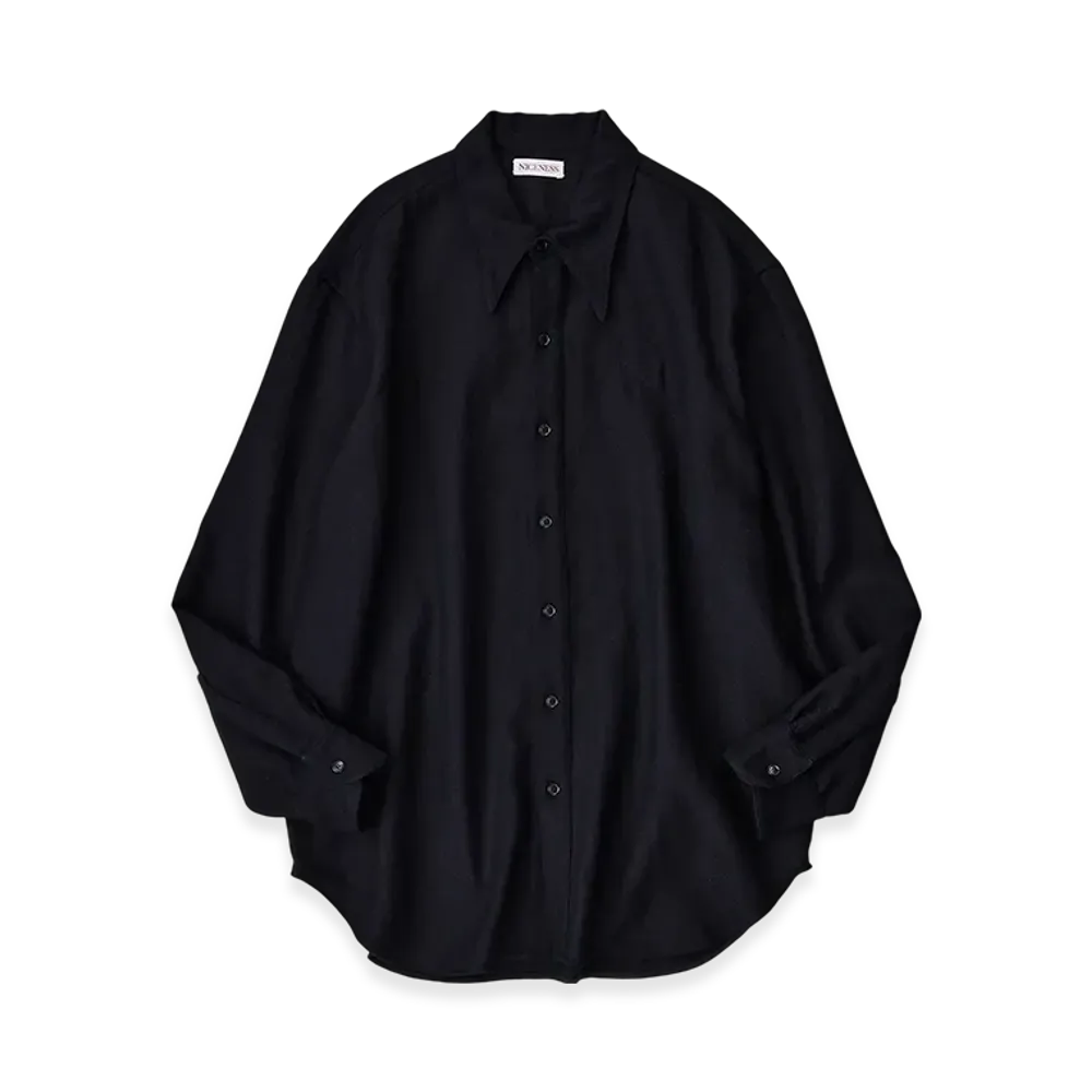 NICENESS Coleman Long Point Collar Shirt - Wool Serge "Black"