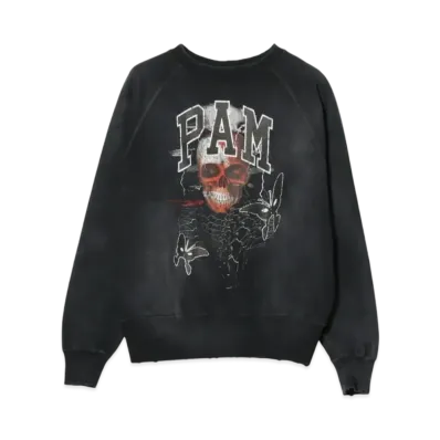 BEAMS x P.A.M. x CANNABIS Damege Flocky Print Crewneck Sweat "Black"