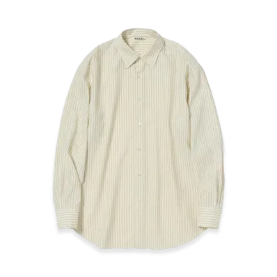 AURALEE Women's Super Fine Wool Stripe Shirt "Ivory White Stripe"