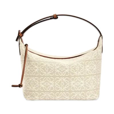 LOEWE Cubi Bag In Anagram Jacquard And Calfskin "Ecru / Tan"