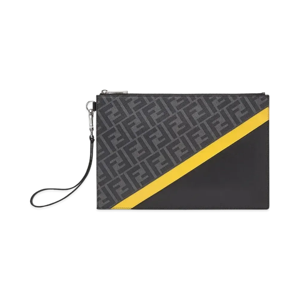 FENDI Flat Slim Clutch Fabric Bag "Gray"
