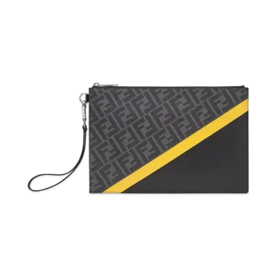 FENDI Flat Slim Clutch Fabric Bag "Gray"