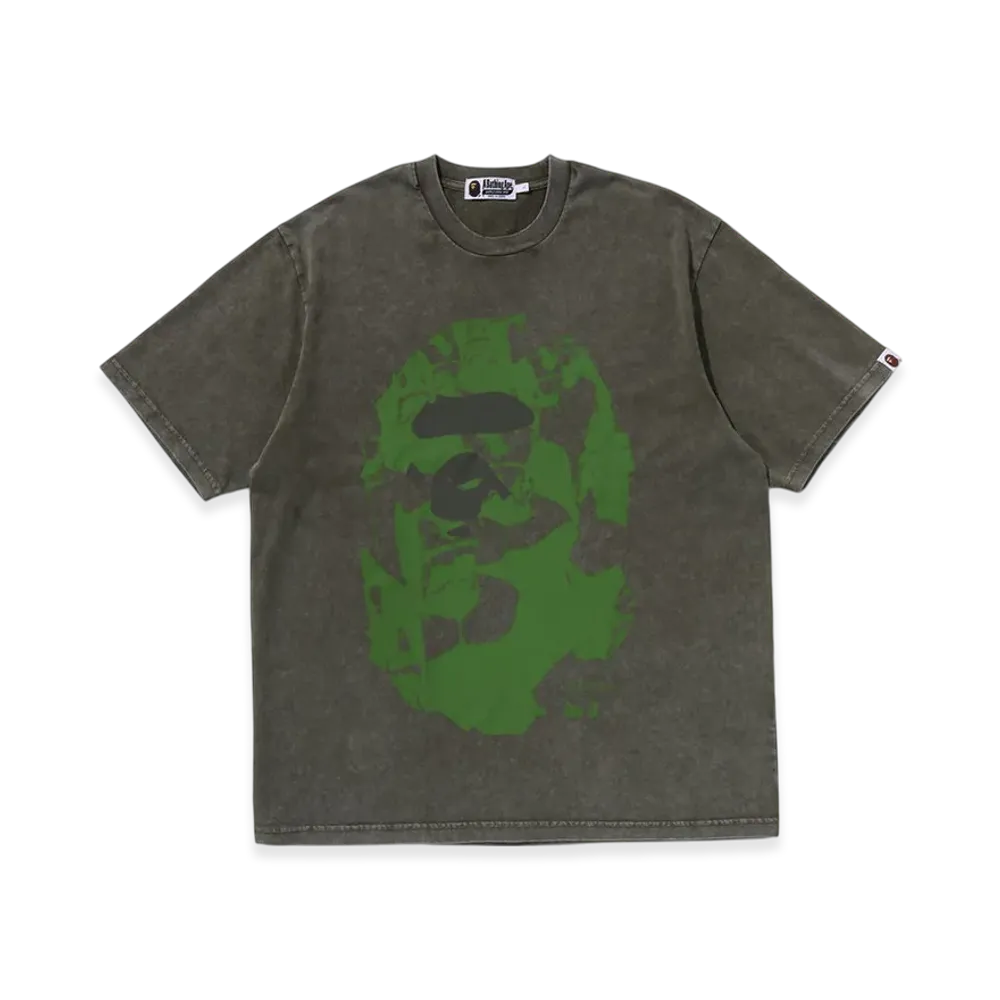 A BATHING APE Ape Head Heavy Washed Relaxed Fit Tee "Olive Drab"