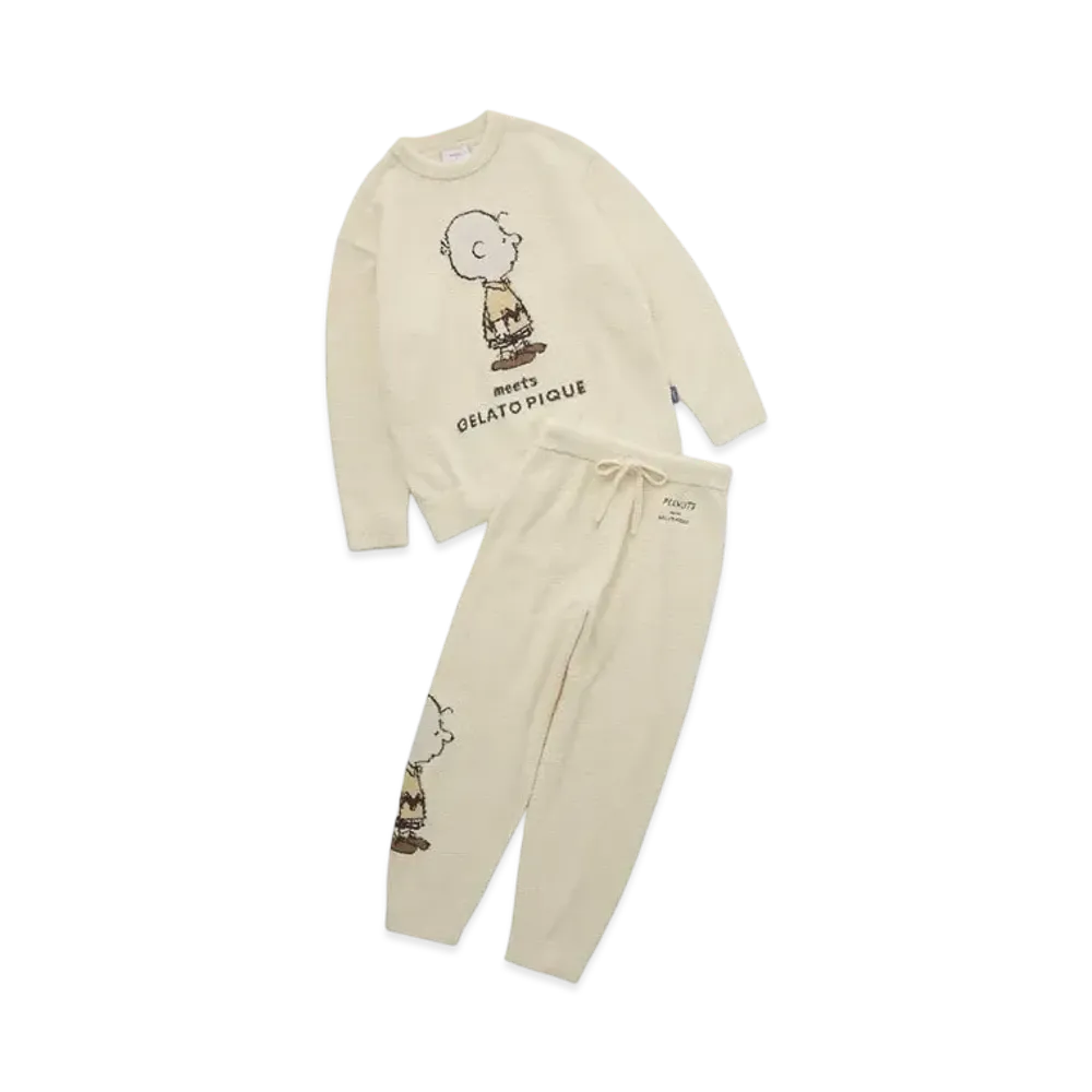GELATO PIQUE x PEANUTS Baby Moko Jacquard Pullover & Long Pants Set "Yellow"