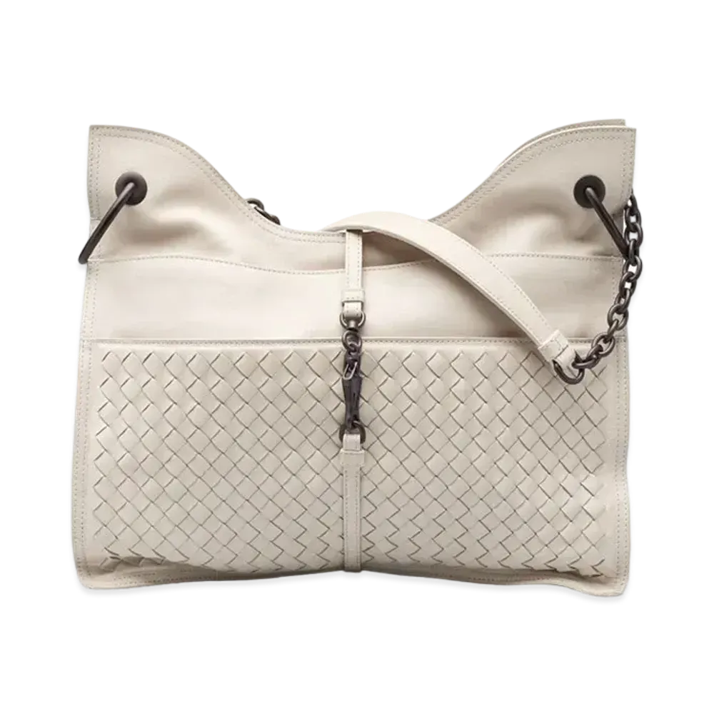 Bottega Veneta Beverly 71/16 Intrecciato leather Chain shoulder Bag "White"