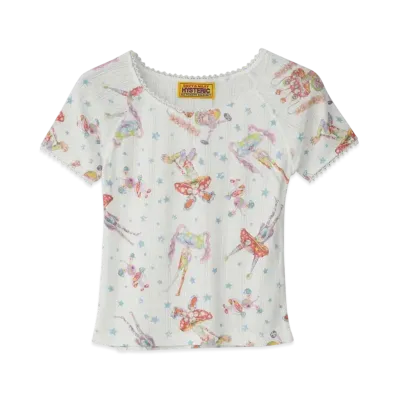 HYSTERIC GLAMOUR Emma/Mushroom Punk Band Pattern Chibi T-Shirt "White"