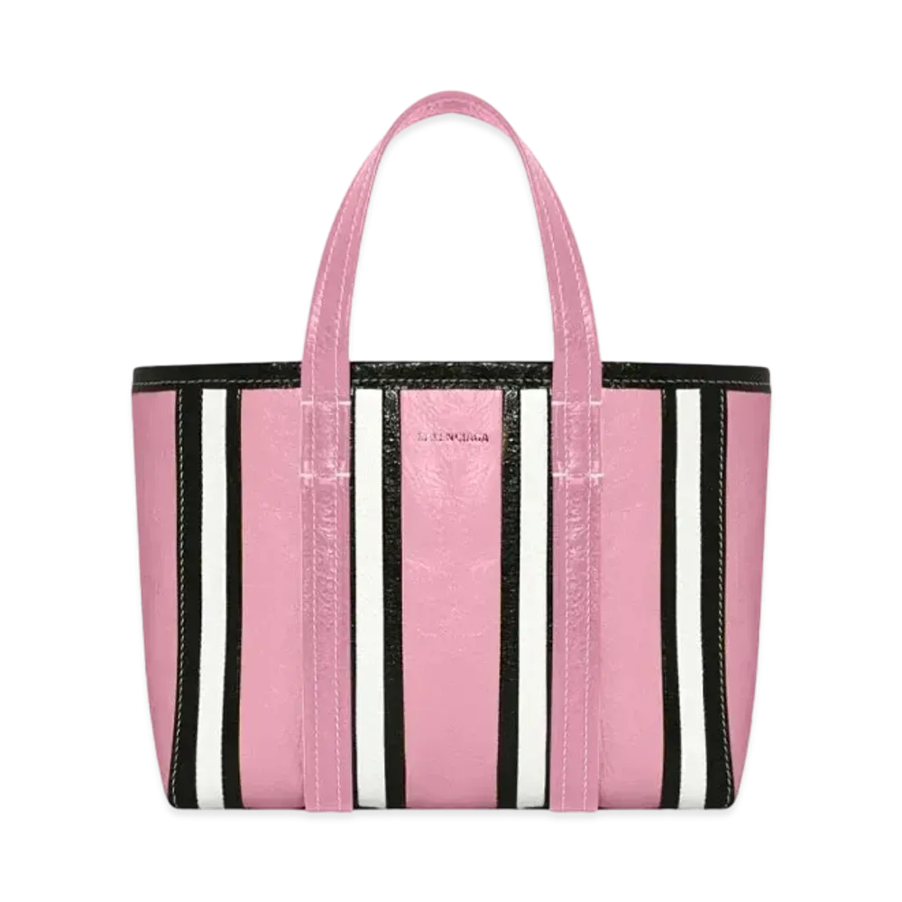 BALENCIAGA Barbes Small East-west Shopper Bag In Striped Patchwork Arena Lambskin "Pink"