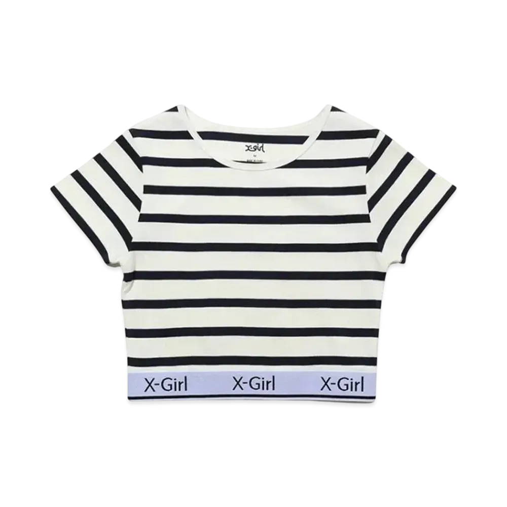X-Girl Logo And Stripe Cropped S/S Top "Multi"