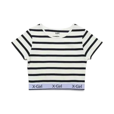 X-Girl Logo And Stripe Cropped S/S Top "Multi"